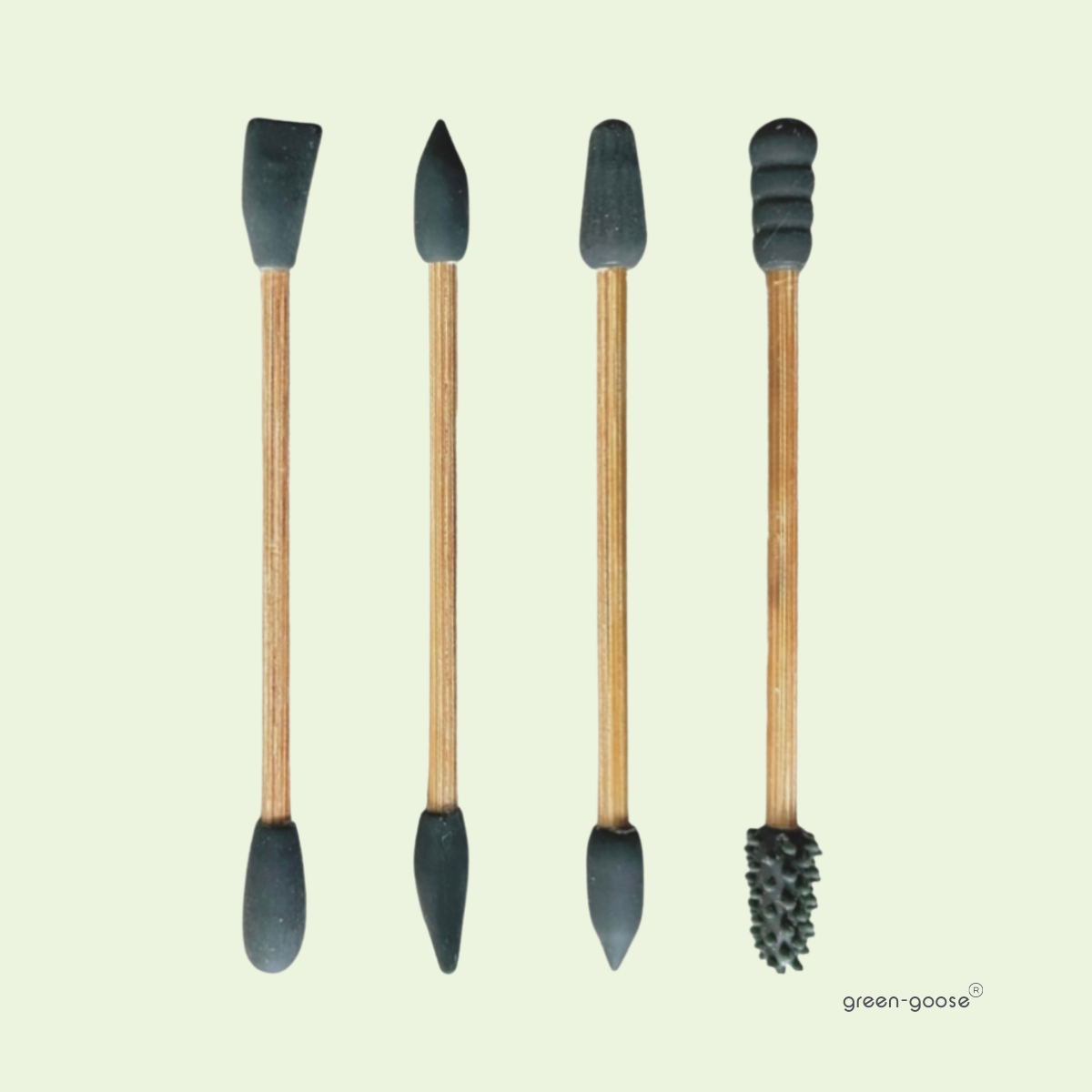 4 Herbruikbare Wattenstaafjes met Bamboe Houder green-goose