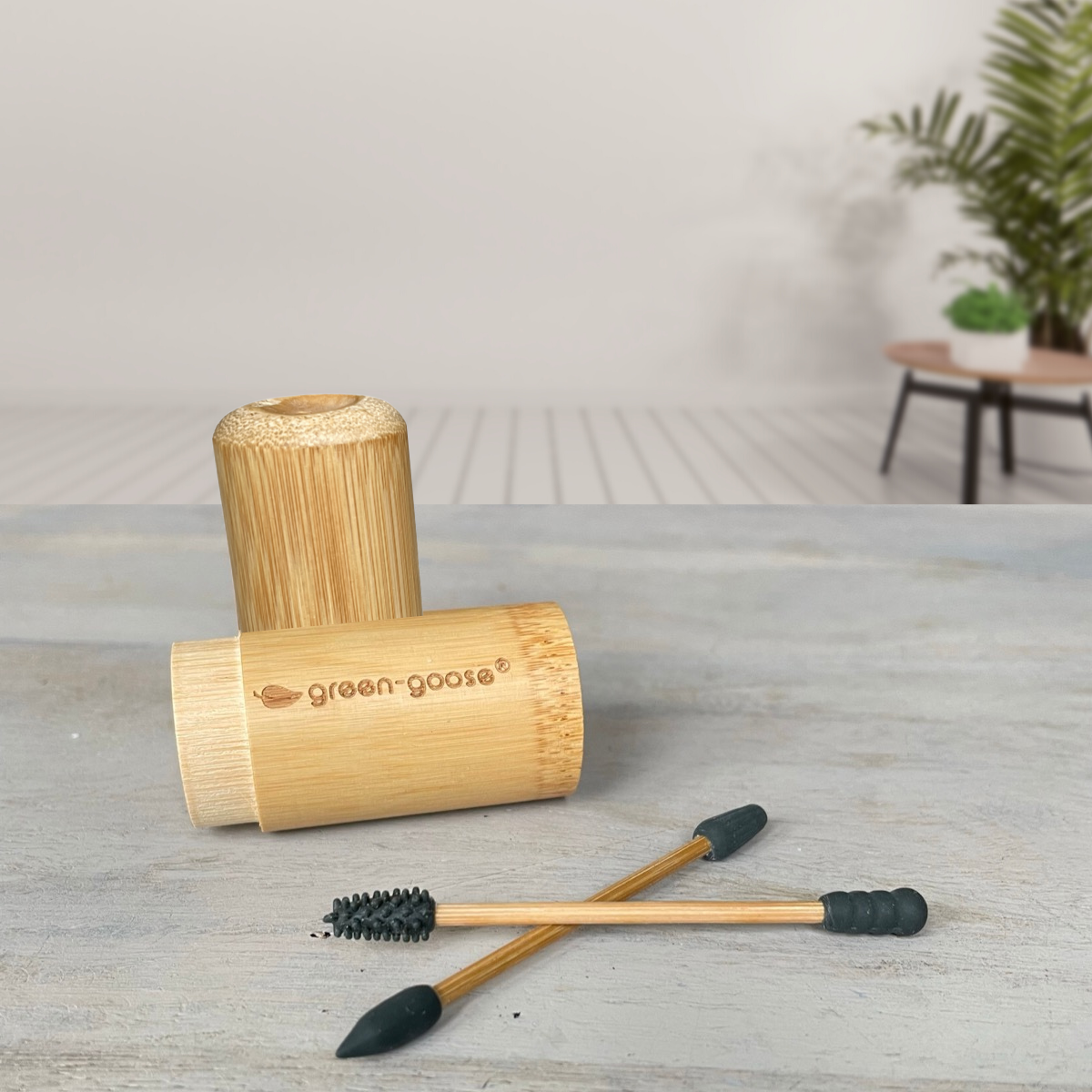 2 Herbruikbare Wattenstaafjes met Bamboe Houder green-goose