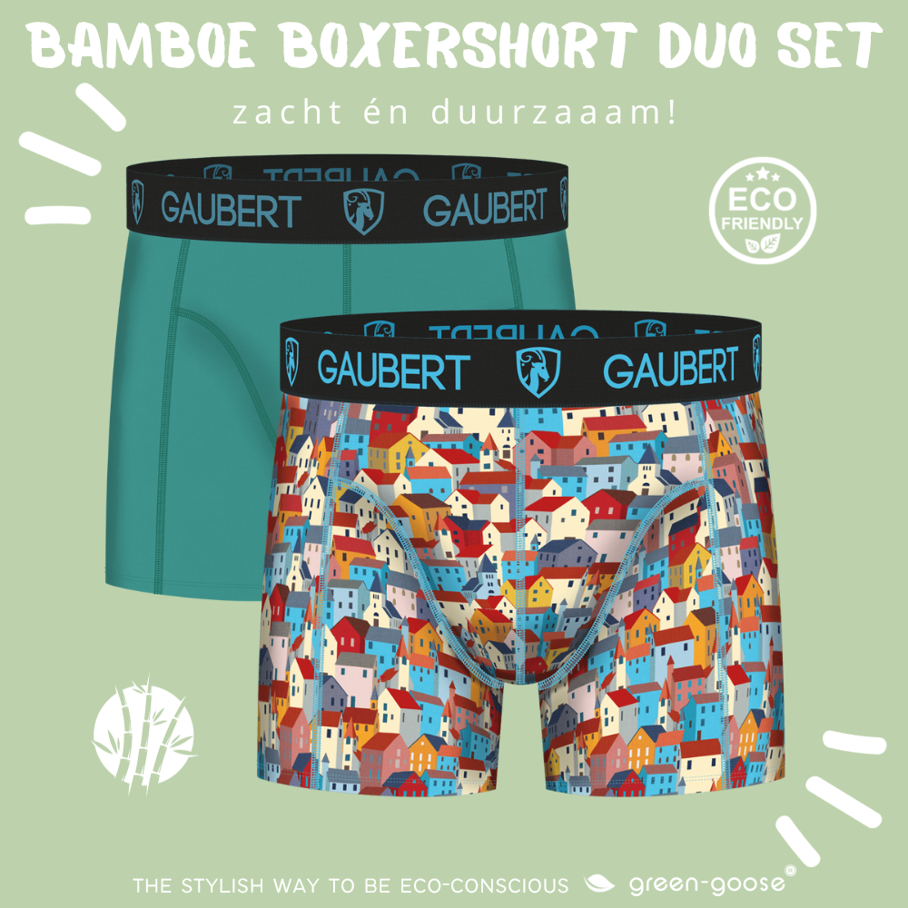 Gaubert Bamboo Boxer Shorts | 3 Pieces | Fish and Houses | Turquoise