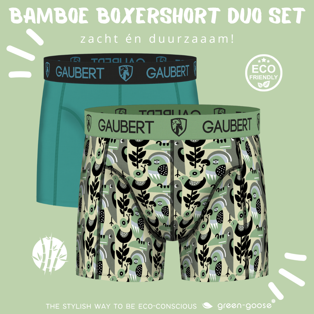 Gaubert Bambus-Boxershorts | 3 Stück | Fische und Häuser | Türkis