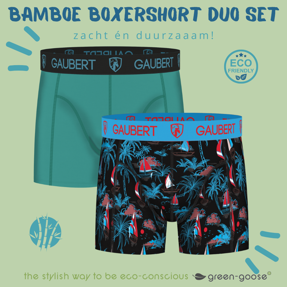 Gaubert Bamboo Boxer Shorts | 3 Pieces | Fish and Houses | Turquoise