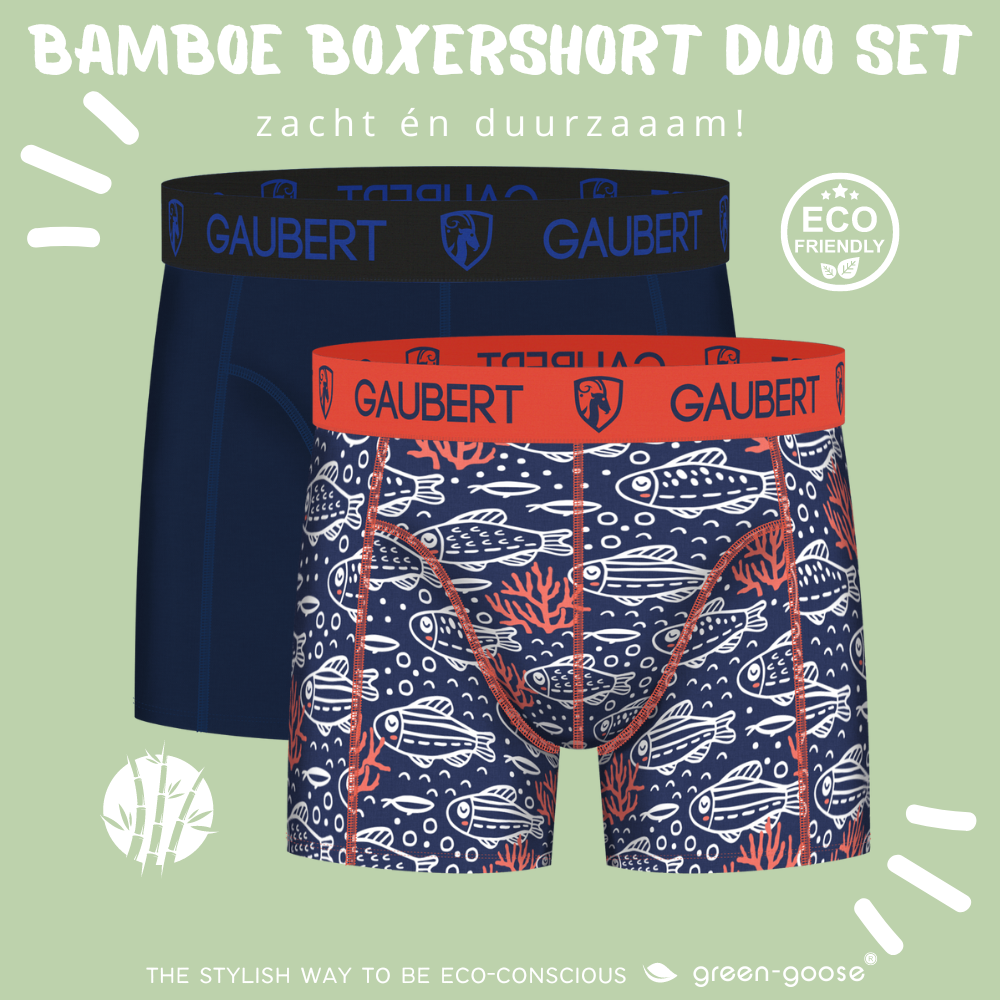 Gaubert Bambus-Boxershorts | 3 Stück | Fische und Häuser | Türkis