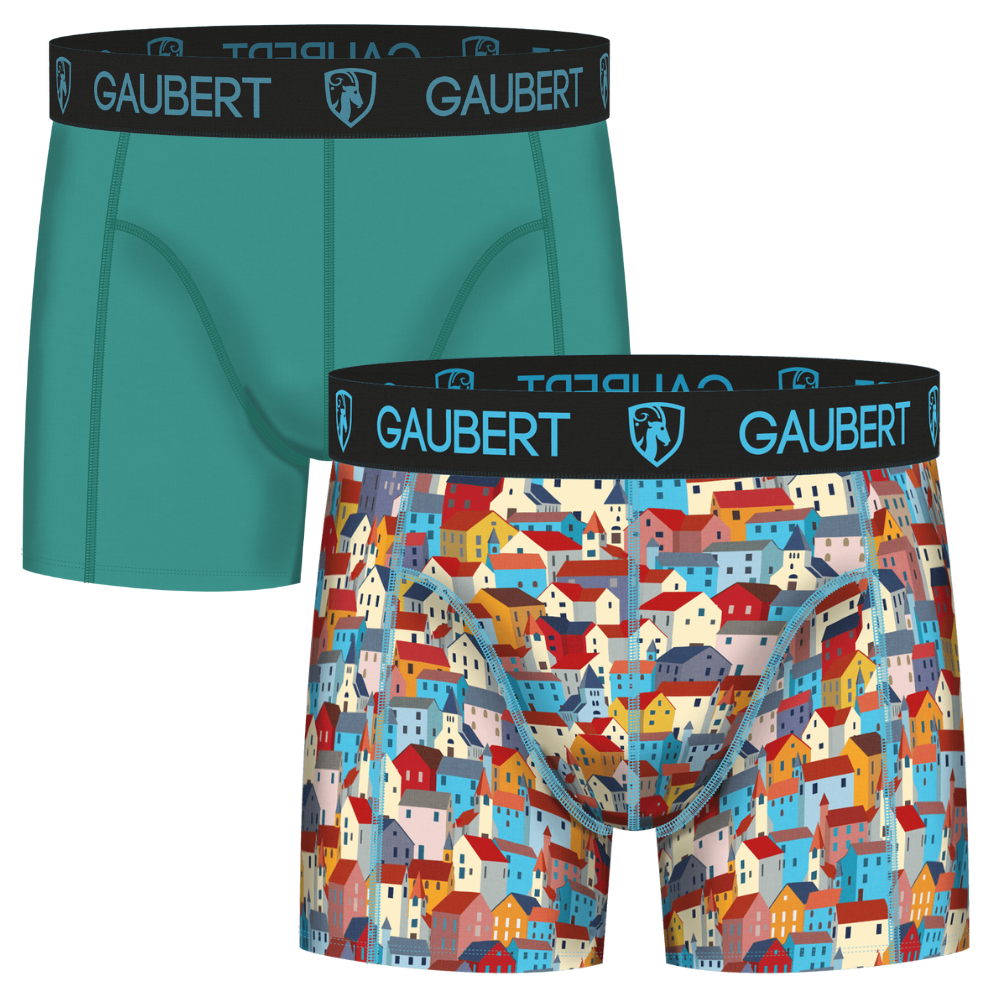 Gaubert Bambus-Boxershorts | 3 Stück | Fische und Häuser | Türkis