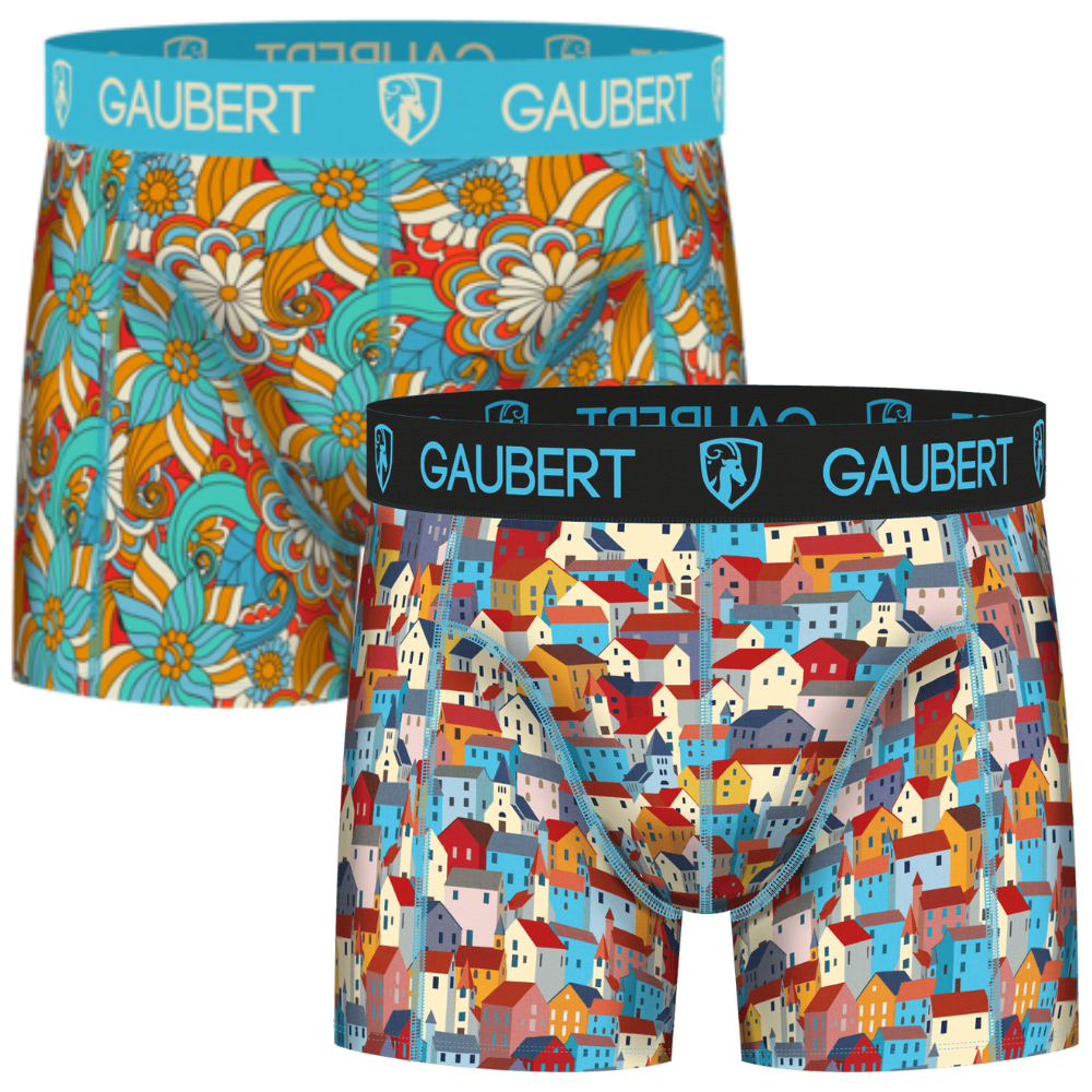 Gaubert Bambus-Boxershorts | 3 Stück | Fische und Häuser | Türkis