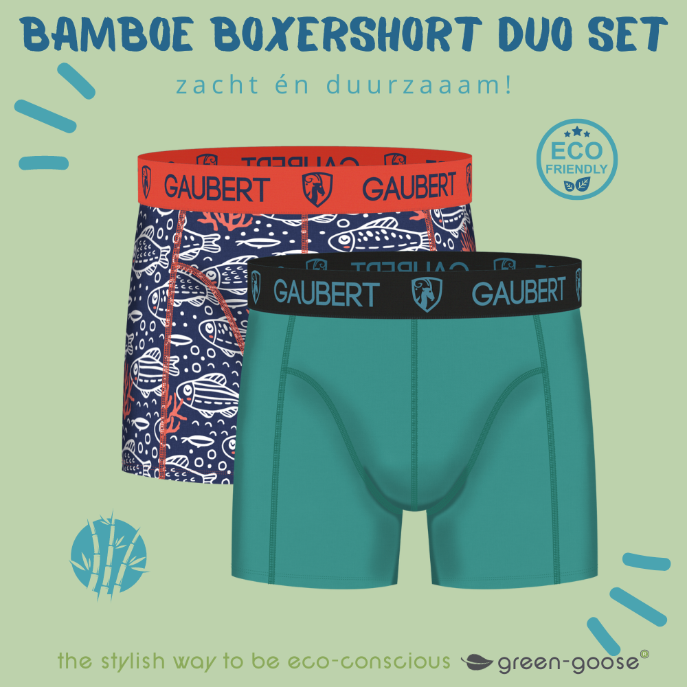Gaubert Bamboo Boxer Shorts | 3 Pieces | Fish and Houses | Turquoise