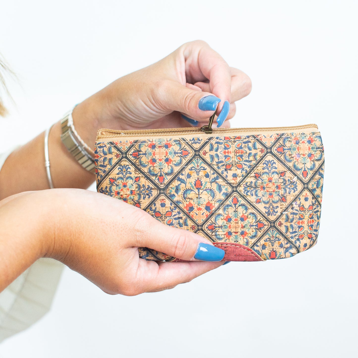 Cork Pouch Wallet | Turquoise Flower