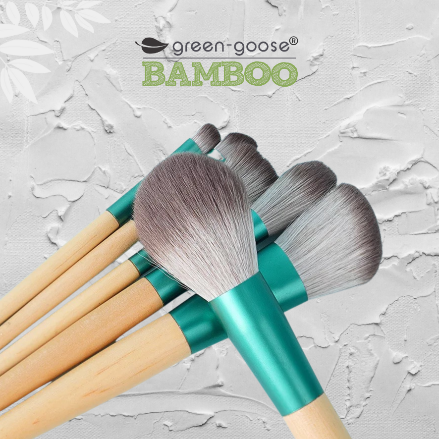 green-goose Bamboe Make-up Kwasten in Kurk Tasje | Franse Tegel