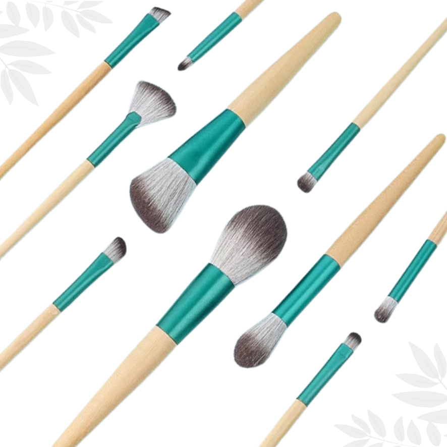 green-goose Bamboe Make-up Kwasten in Kurk Tasje | Turquoise