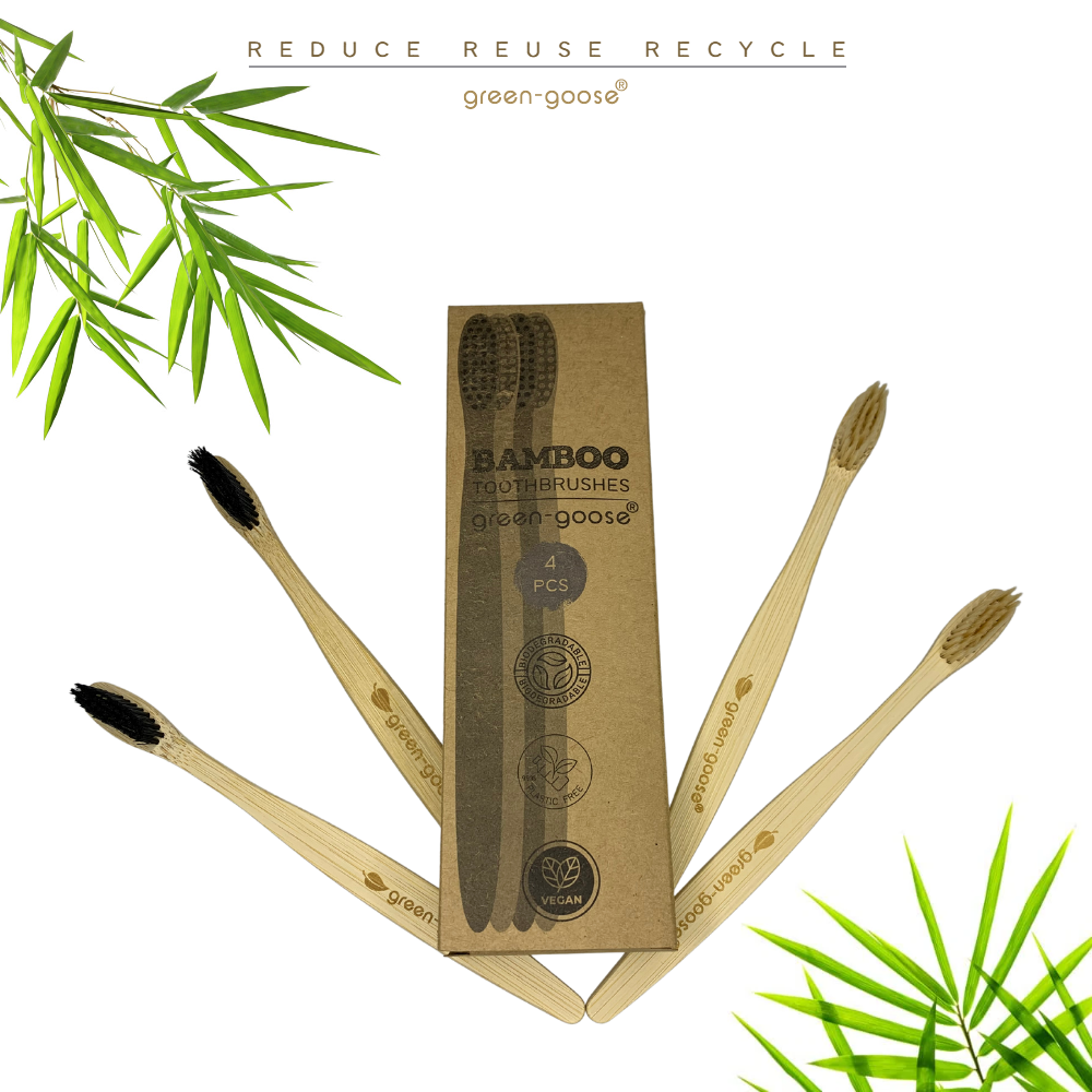 Bambuszahnbürste | 4 Stück | Schwer und mittel