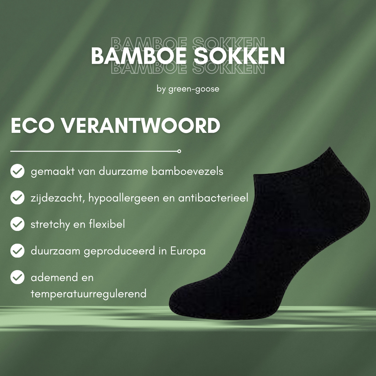 green-goose Bamboo Ankle Socks Men - 5 Pairs - Black - 95% Bamboo