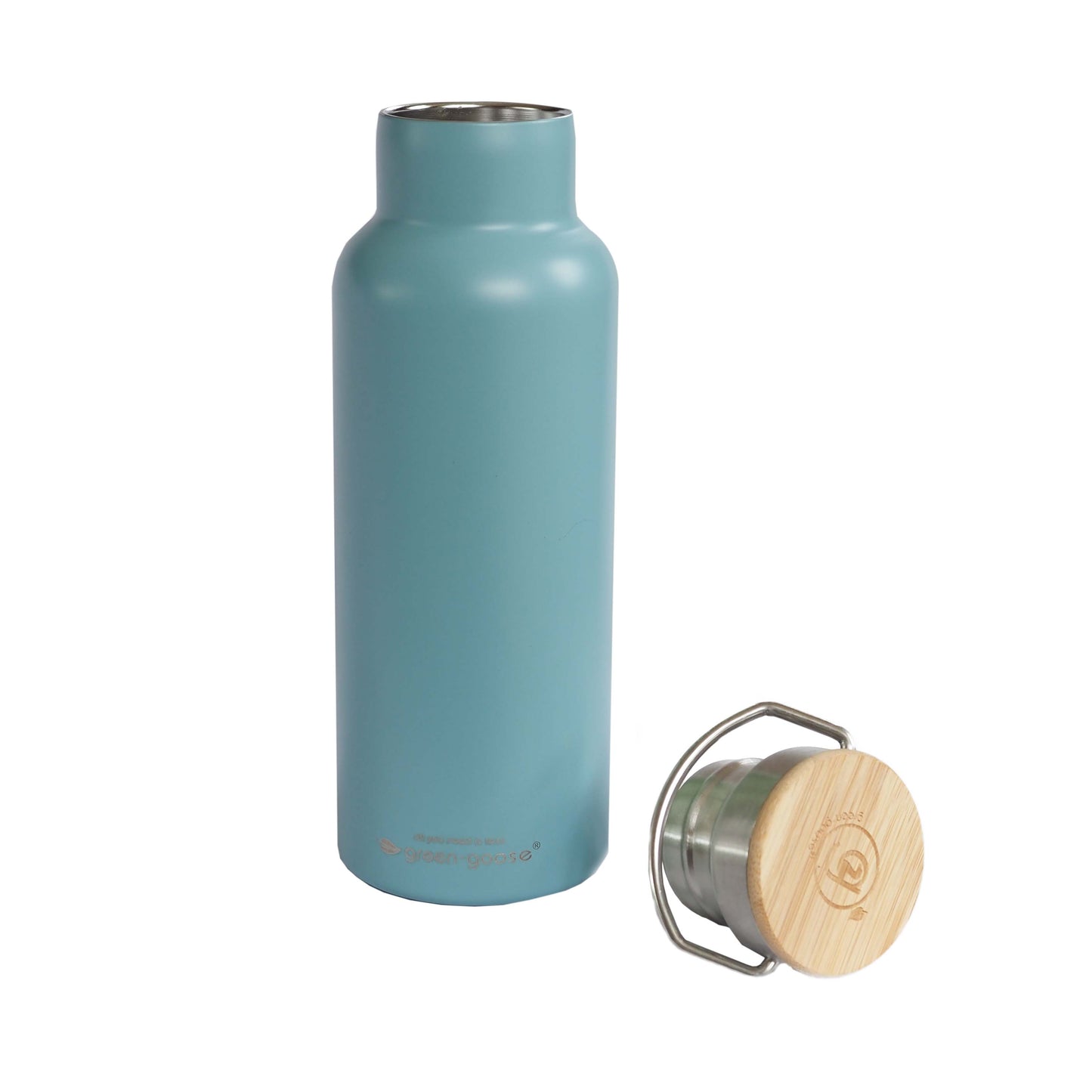Thermoskanne aus Edelstahl mit Bambuskappe | Blau | In Geschenkbox