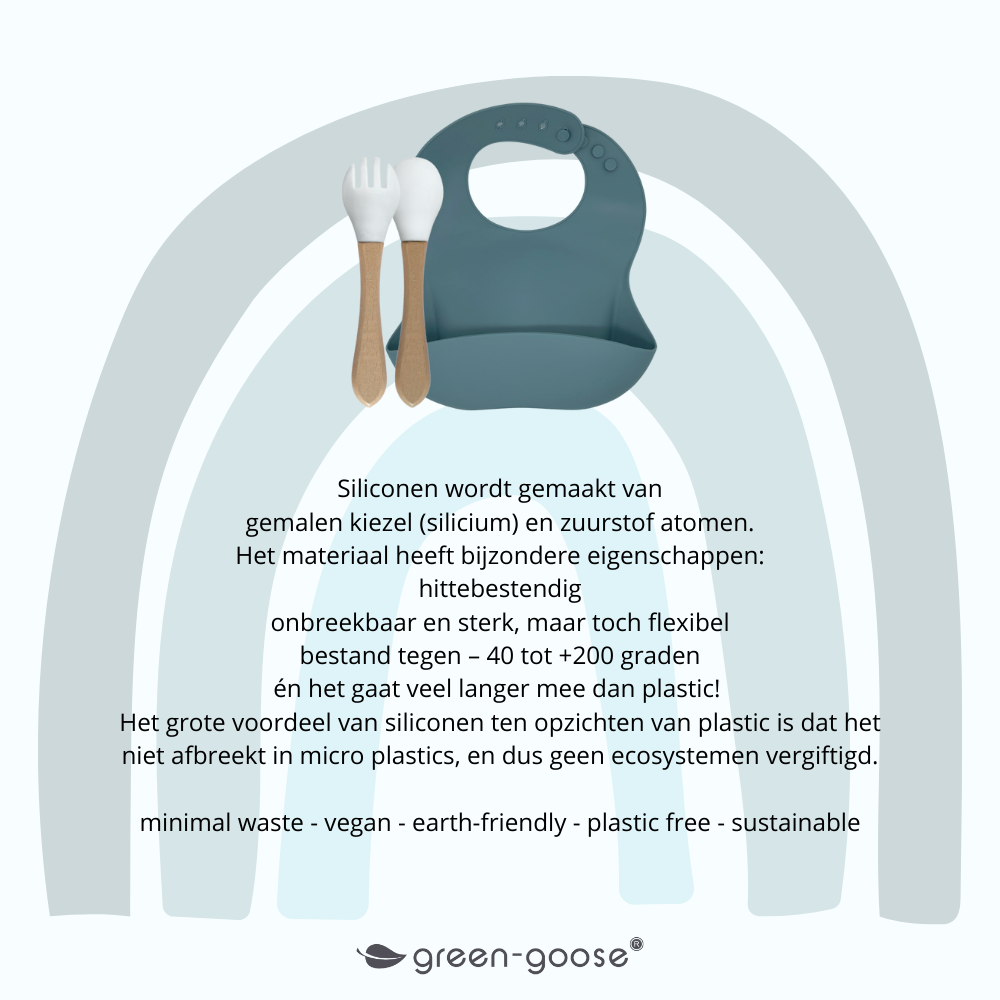 Siliconen Slabbetje en Bamboe Bestek | Petrol green-goose