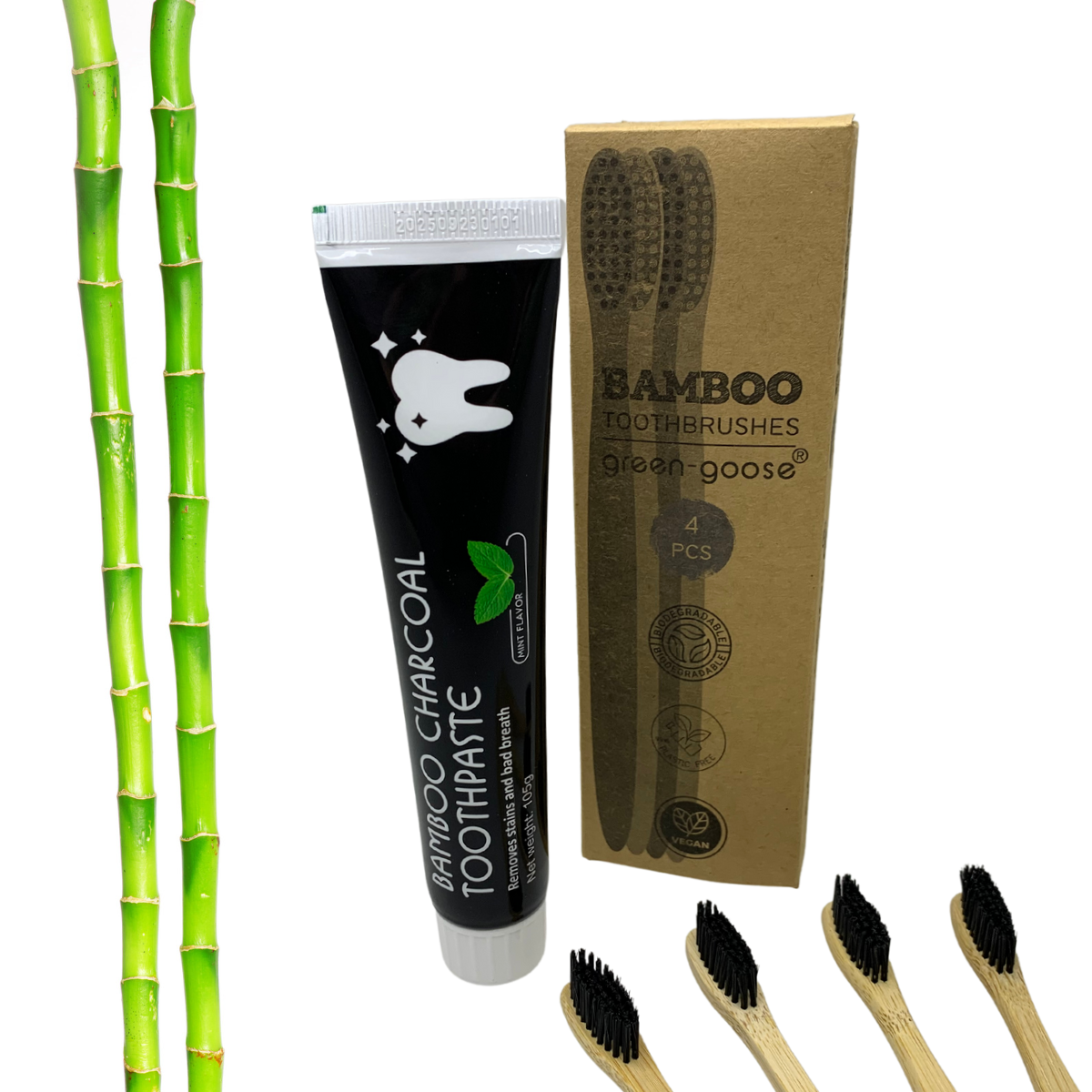 Bambuskohle-Zahnpasta mit 4 Bambuszahnbürsten